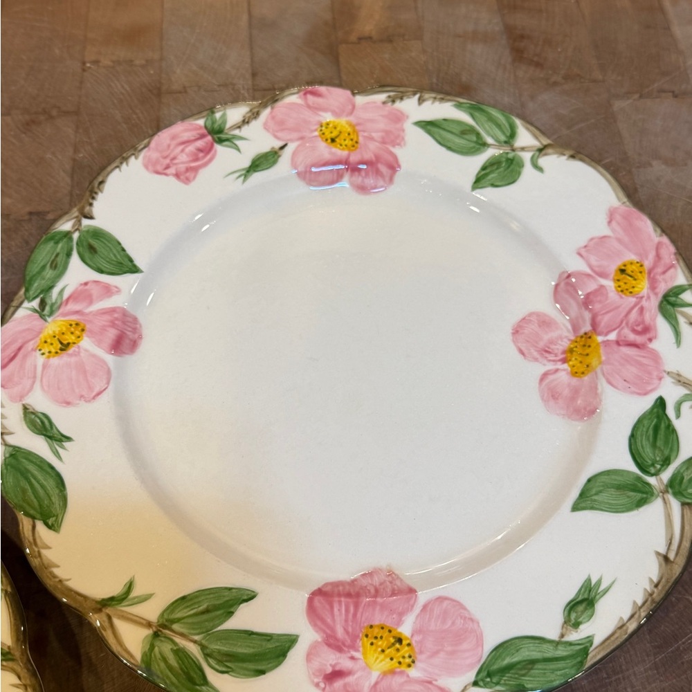 2 Vintage 1950’s Franciscan Desert Rose 10.5 Floral Dinner Plates Pink and Green - Picture 2 of 10